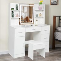 Coiffeuse avec miroir éclairé, grande table de maquillage avec 5 tiroirs, tabouret, ensemble de coiffeuse moderne, table à langer pour chambre à coucher