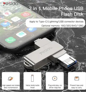 YESIDO New Design Zinc Alloy Shell With OTG Adapter Function USB Memory Sticks Memory Cards