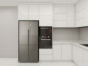 Mueble de Cocina con Puerta Plana Simple, Color Blanco Brillante, Juego de Isla, Tablero de Melamina, para Apartamento - Product Image 3