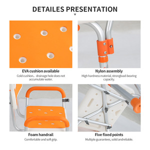 Aluminum alloy <b>shower</b> <b>chair</b> for the elderly and pregnant women, with adjustable backrest and foldable design. - Product Image 3