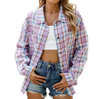 Camisa de Franela a Cuadros Holgada Informal para Mujer, Manga Larga con Botones, Varios Colores Disponibles, Ropa al por Mayor