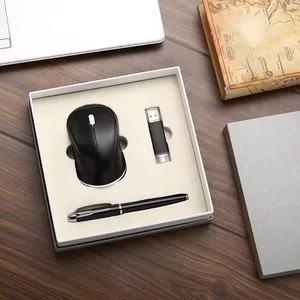 Nouveauté 2025, ensemble cadeau stylo souris sans fil avec logo personnalisé, cadeau d'entreprise de luxe pour Noël, cadeau promotionnel en plastique - Product Image 2