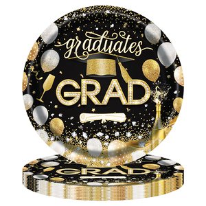 Decoraciones para Fiesta de Graduación en Negro y Dorado 2026, Juego de Vajilla Desechable Ecológico, Servilletas, Artículos para Fiesta de Graduación - Product Image 2