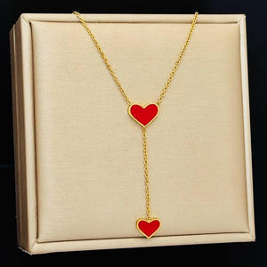 Collar con colgante de corazón doble XL179, esmalte rojo con acero inoxidable, joyería de amor romántico, regalo para ella para aniversarios - Product Image 5