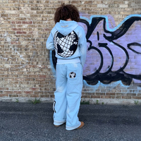 Ensemble de survêtement personnalisé avec logo, 2 pièces, broderie, patch, 100% coton, sweat à capuche zippé et pantalon de jogging à jambes larges pour hommes