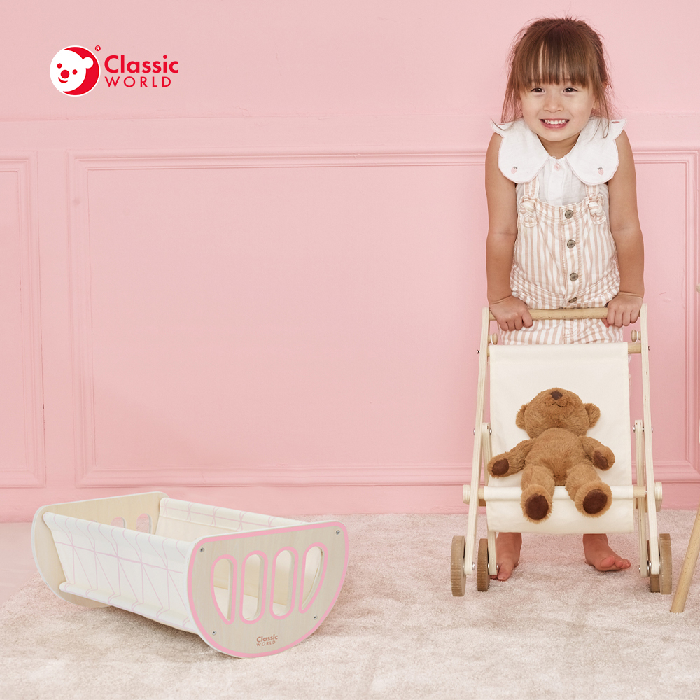 Classic World 2021 New Kids Wooden House Role Play Toys Modem 2 In 1 Cradle