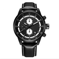 Montre chronographe personnalisée avec logo, bracelet en cuir tendance, texture haute qualité, marque privée OEM, prix abordable