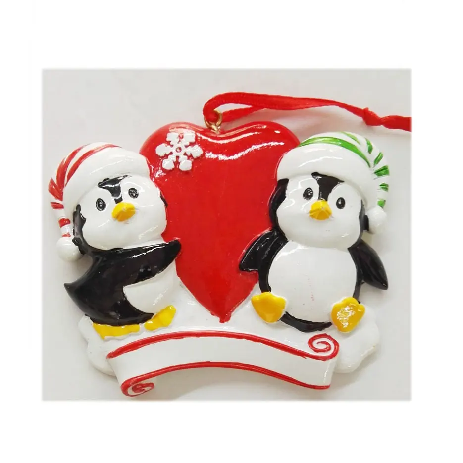 レジンハッピーカップルペンギンクリスマスオーナメント