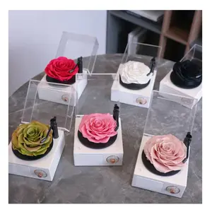 Usine Personnalisable Bluetooth Phonographe Conservé Rose Préservé Fleur Acrylique Boîte-Cadeau avec Carte Tf Charge Câble Audio