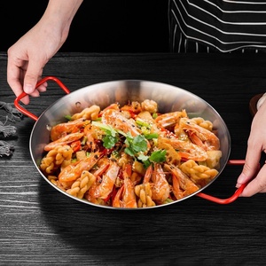 Paellera de Acero Inoxidable con Diseño Reforzado y Doble Asa, Fondo Plano, Estilo Chino, para Pollo Frito Coreano, Ensaladas y <span class=keywords><strong>Pasta</strong></span> - Product Image 2