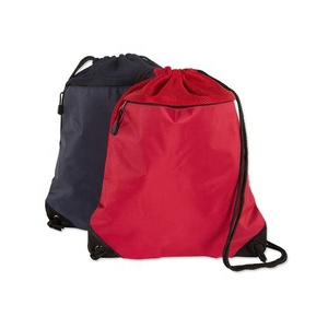 Sac à dos unisexe en polyester avec logo personnalisé, doublure en maille rouge et marine, sac de sport portable, capacité inférieure à 23 litres, poignée en corde - Product Image 1