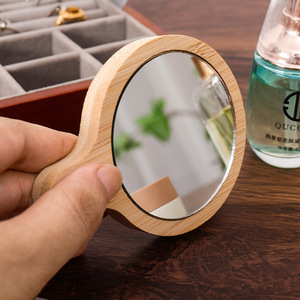 Mini espejo de maquillaje redondo de madera, compacto, de bambú, portátil, tamaño de viaje, 11x8,5x1,2 cm, para uso diario - Product Image 2