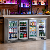 Réfrigérateur commercial sous comptoir pour boissons, avec 4 portes vitrées, pour bars et restaurants