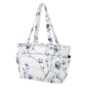Floral Quilted <b>Tote</b> <b>Bag</b> Lightweight Shoulder Handbag for Daily Shopping Travel - Product Image 2