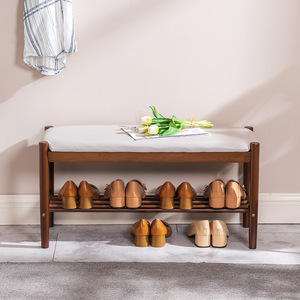 Solid Wood <b>Shoe</b> Changing Bench 60x30x40 Cm With <b>Storage</b> <b>Rack</b> For Entryway Multifunctional Use - Product Image 2
