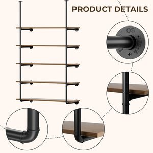 5 niveaux noir Vintage rétro mural industriel montage mural fer tuyau étagère bricolage ouvert étagère <span class=keywords><strong>plafond</strong></span> suspendu étagère - Product Image 4