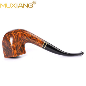 Muxiang Briarwood Pipe Straight Type Gold Contrast Double Ring Vulcanized Rubber Mouthpiece Tobacco Pipe - Product Image 2