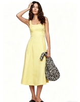 Robe décontractée vintage luxueuse unie sans manches 100 % polyester mi-longue tissée coupe trapèze ajustée unisexe pour le bureau avec doublure