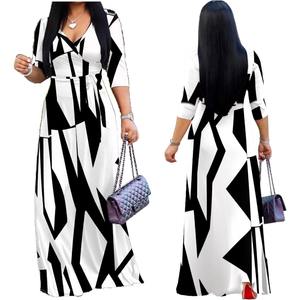 Femmes col en V 3/4 manches africain imprimé fleuri fête ample longue Maxi robe pour dame à la mode <span class=keywords><strong>Chic</strong></span> sinueuse tenues élégantes en gros - Product Image 6