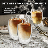 Tasses à café en verre à double paroi 350 ml, tasses à latte isolées, lot de 2, style sport, compatibles lave-vaisselle, pour la maison