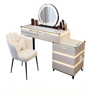 <strong>Light</strong> Luxury Rock Slab Solid Wood Vanity <strong>Table</strong>, 3Touch LED Ambient <strong>Light</strong>, Expandable Large Storage Bedroom Makeup <strong>Dressing</strong> <strong>Table</strong> - Product Image 4