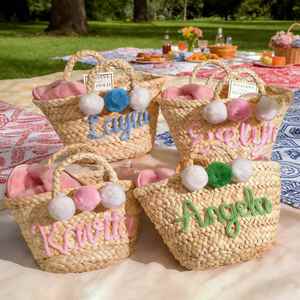 Straw Bag With Name, Summer Fashion <b>Travel</b> Beach Handbag, Custom Bridesmaid <b>Gift</b> Basket, Wedding Flower - Product Image 3