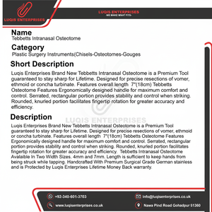 เครื่องมือผ่าตัดกระดูกอ่อนจมูก Tebbetts Intranasal Osteotome สำหรับหู คอ จมูก ทำจากเหล็กกล้าไร้สนิมเกรดทางการแพทย์ - Product Image 1