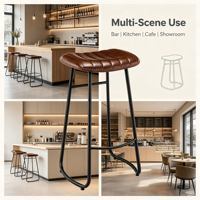 Chaise de bar sans dossier en cuir PU de style vintage avec dossier capitonné et structure en métal pour la maison, le pub ou le café