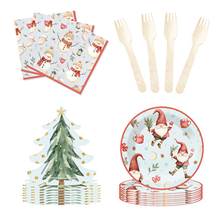 Juego de Vajilla Desechable para Fiesta de Navidad DAMAI, Platos de Papel con Diseño de Árbol de Navidad y Papá Noel para 8 Personas - Product Image 4
