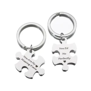 KEORMA custom valentine gift keychain you are my missing piece stainless steel puzzle building block key ring