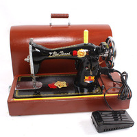 Nouvelle machine à coudre domestique avec boîtier en bois, point plat simple, pied entraîneur, fonctionnement électronique, pour usage industriel en usine