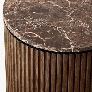 Mesa Auxiliar Moderna de Madera, Mesa de Centro Redonda con Tapa de Mármol - Product Image 5