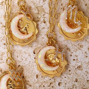 2025 moda 12 signos del zodiaco runas Luna nueva ópalo colgante collar Retro no se desvanece Zodiaco collar Girasol ópalo joyería - Product Image 2