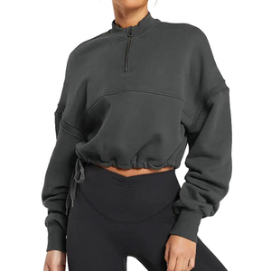 Logo personnalisé Vente en gros <span class=keywords><strong>Pull</strong></span> en molleton de coton épais <span class=keywords><strong>Pull</strong></span> pour femmes <span class=keywords><strong>Pull</strong></span> Over Jumper Half Zipper Adjustable Drawcord Hem Sweatshirts <span class=keywords><strong>Crop</strong></span> <span class=keywords><strong>Top</strong></span> - Product Image 5