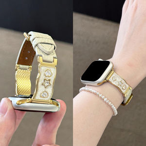 สายนาฬิกาข้อมือดีไซน์สวยหรูประดับดาวและคริสตัล วัสดุโลหะผสมและหนัง สำหรับ Apple Watch 11 10 Ultra สายรัดข้อมือเปลี่ยนได้ - Product Image 6