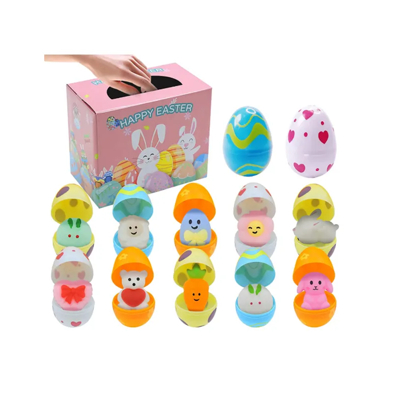 부활절 2023 미니 떡 Squishy 장난감 12 pcs 다채로운 밝은 플라스틱 부활절 달걀 스트레스 릴리프 장난감