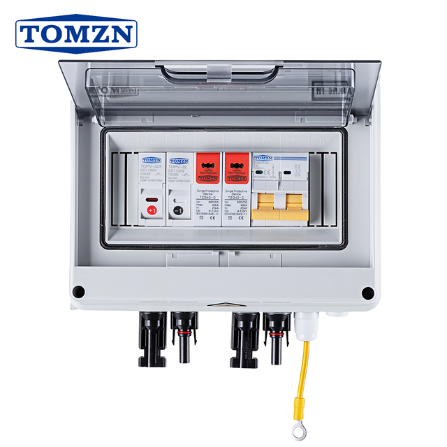 TOMZN HT 8WAY IP65 Photovoltaic Distribution Box 2P 600VDC 16A 20A 25A 32A 40A 50A 63A 1input 1output Fuse SPD MCB Combiner Box
