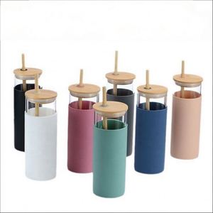 Promotional Giveaways Recycled Custom Logo Glass Water Bottles With Bamboo Lid Straw Silicone Sleeve for Client <b>Gifts</b> - Product Image 6