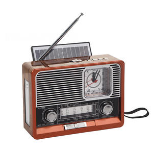 Radio Solar Portátil Retro de Emergencia con Bluetooth, Linterna LED de Madera, Reloj, USB/TF, Batería Recargable de 1200 mAh, para el Hogar, Viajes y Actividades al Aire Libre - Product Image 1