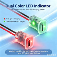 Conector de Carga USB-C Transparente Precableado con Luz Indicadora de Encendido y Cable, Tipo C Hembra, LED de Doble Color LN-010
