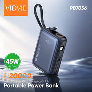 VIDVIE แบตสำรองแบบพกพา ชาร์จเร็ว PD 45W ความจุ 20000mAh พร้อมหน้าจอแสดงผลดิจิตอลในตัว สายชาร์จในตัว - Product Image 2