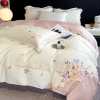Ensemble de literie en coton de luxe haut de gamme, housse de couette brodée style princesse, écologique, toucher doux, textile de maison de luxe