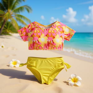 Buonic Top da bagno floreale per ragazze con slip gialli, taglia 6/12 a 30/36, set bikini per abbigliamento da spiaggia - Product Image 2