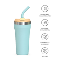 Tasse à café isotherme Hong Ling 16oz en acier inoxydable avec logo personnalisé, anti-fuite, à emporter, avec paille