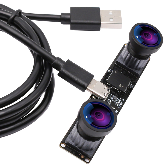 ELP 4MP Dual Lens Synchronization USB Camera Wide Angle High Speed 1080P 60fps 120degree No Distortion Lens 3D Stereo VR Camera