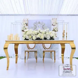 طاولة كبيرة مستطيلة الشكل بتصميم أنيق تناسب 10 أشخاص لمائدة حفل زفاف للإيجار
