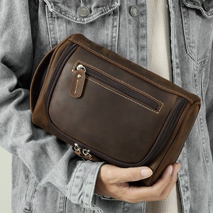 Nouveau Vintage grande capacité en cuir <span class=keywords><strong>de</strong></span> vachette en cuir véritable pour hommes pour trousse <span class=keywords><strong>de</strong></span> <span class=keywords><strong>toilette</strong></span> pochette à fermeture éclair transfrontalière - Product Image 3