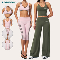 Ensemble de yoga LORISOW pour femme, personnalisable avec logo, tenue d'entraînement, soutien-gorge de sport à col en V, pantalon évasé à jambes larges, vêtements de sport OEM