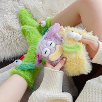 Chaussettes de sol moelleuses et colorées en 3D, style dessin animé mignon, en vrac, emballées en boîte, chaussettes de sol moelleuses et moche, kawaii, pour femmes