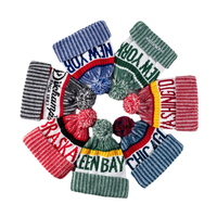 Bonnet en tricot chaud d'hiver personnalisé avec pompon, style à revers, logo brodé, lettres jacquard, unisexe, homme, femme